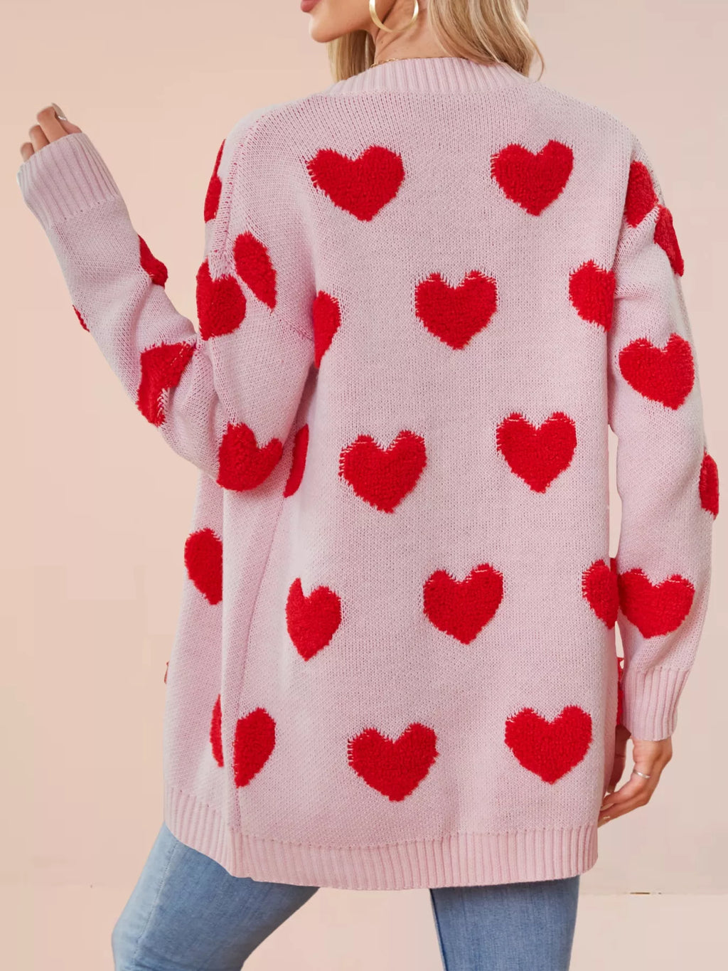 Heart Pattern Knit Button-Up Cardigan
