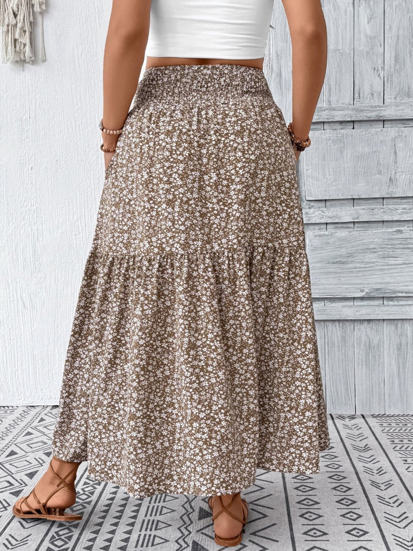 Plus Size Floral Print Tiered Skirt