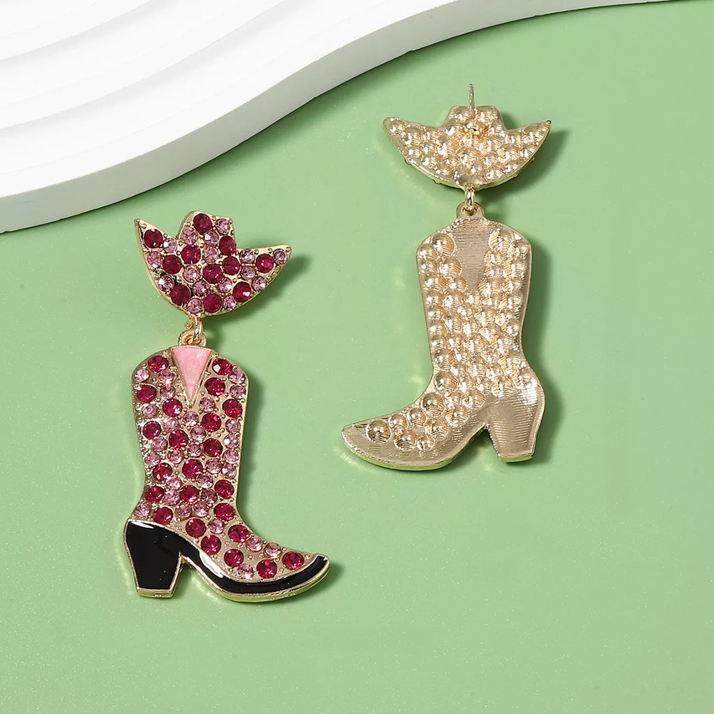 Rhinestone Cowboy Boot Dangle Earrings