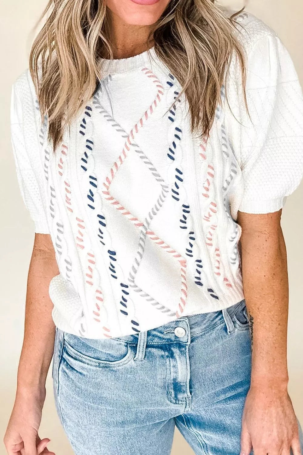 Cable Knit Short Sleeve Sweater
