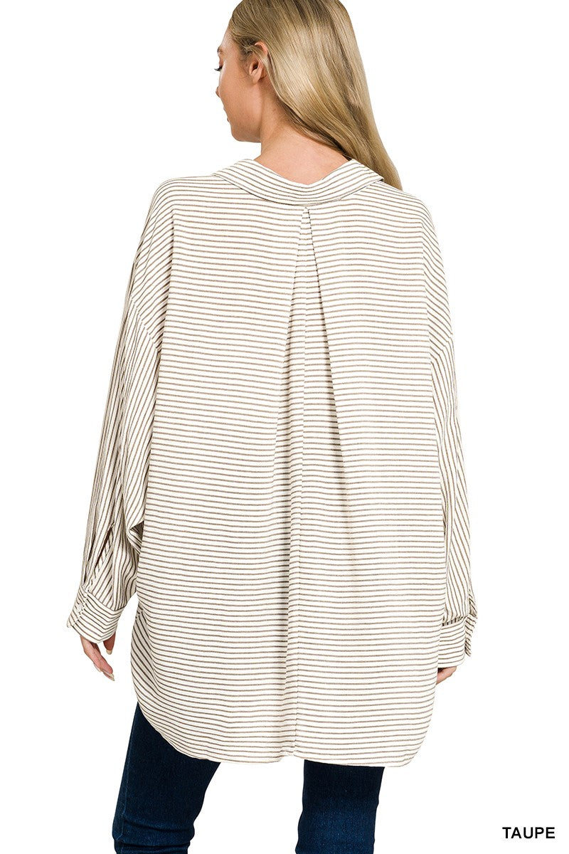 Zenana Woven Stripe Button Down Shirt