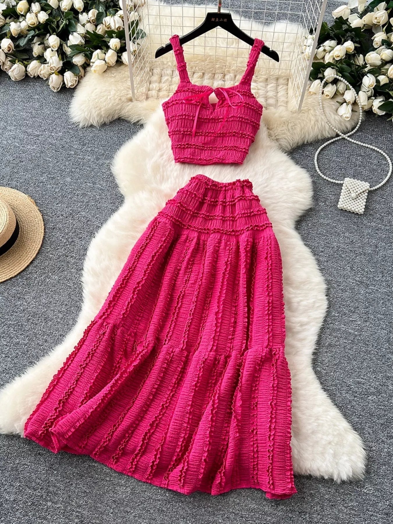Ruched Crop Top and Maxi Skirt Set