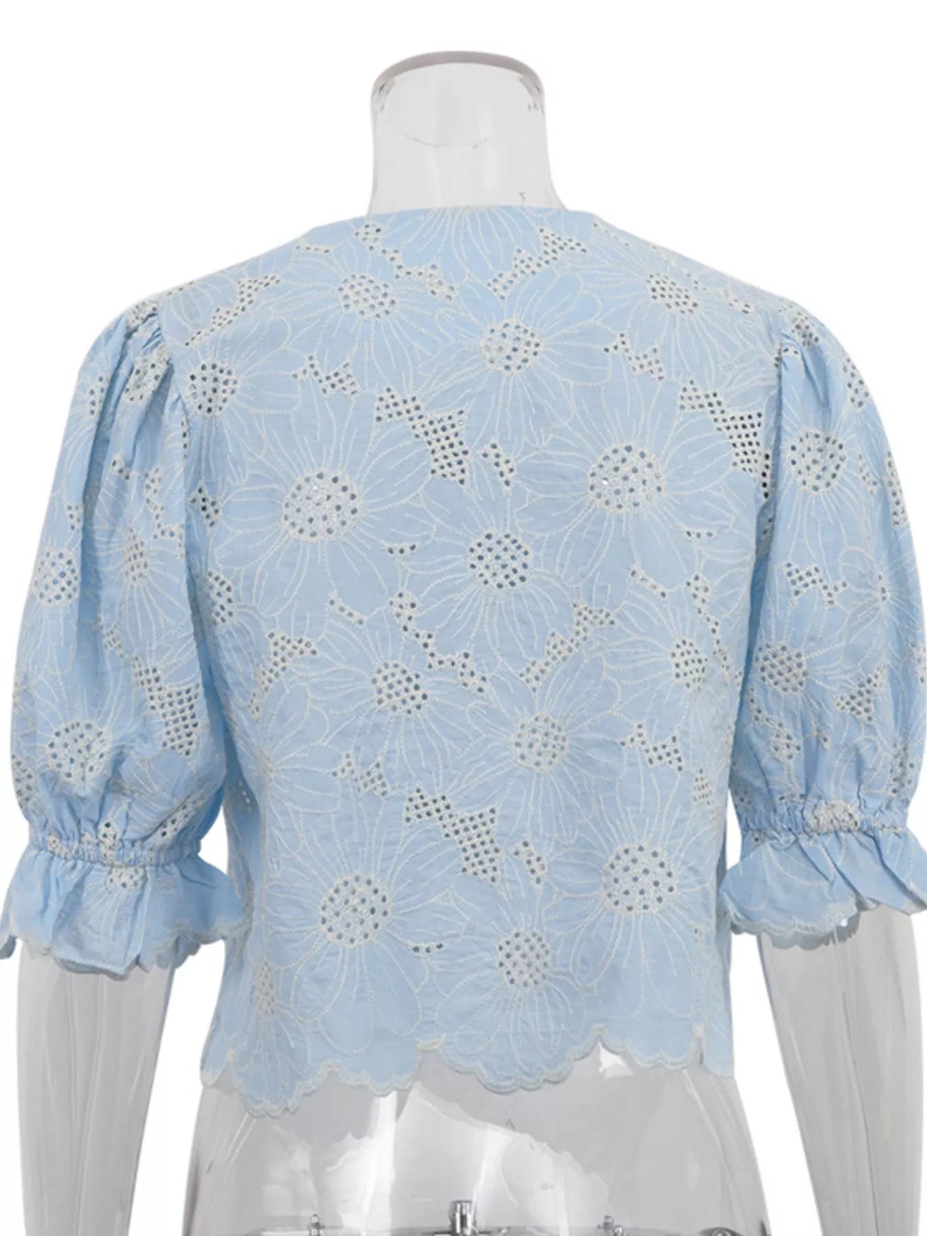Embroidered Flounce Sleeve Blouse