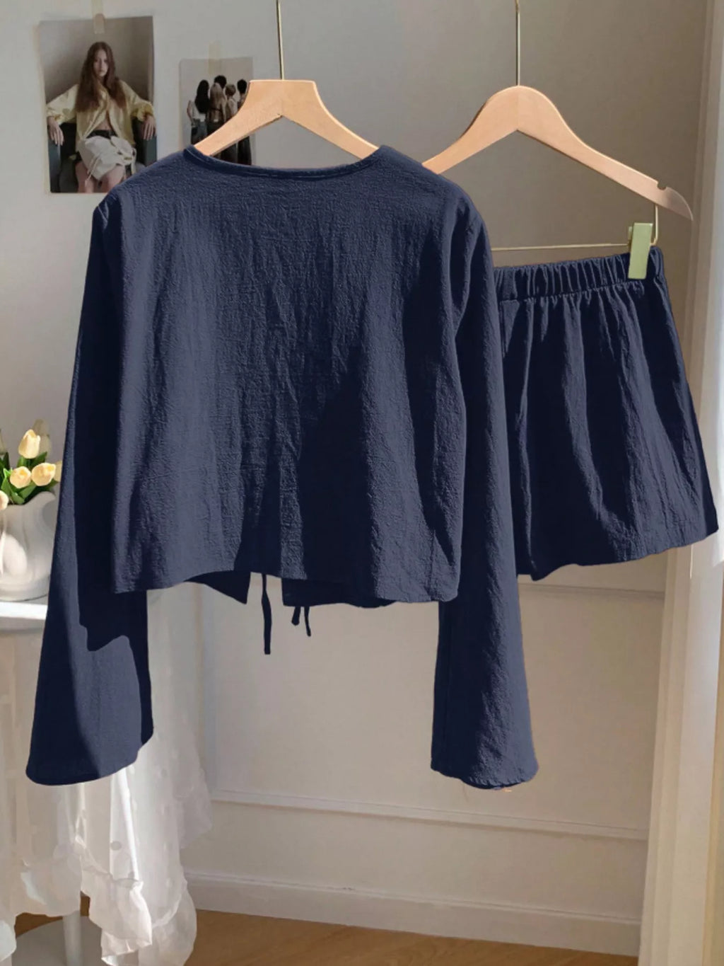 Embroidered Tie-Front Top & Shorts Set