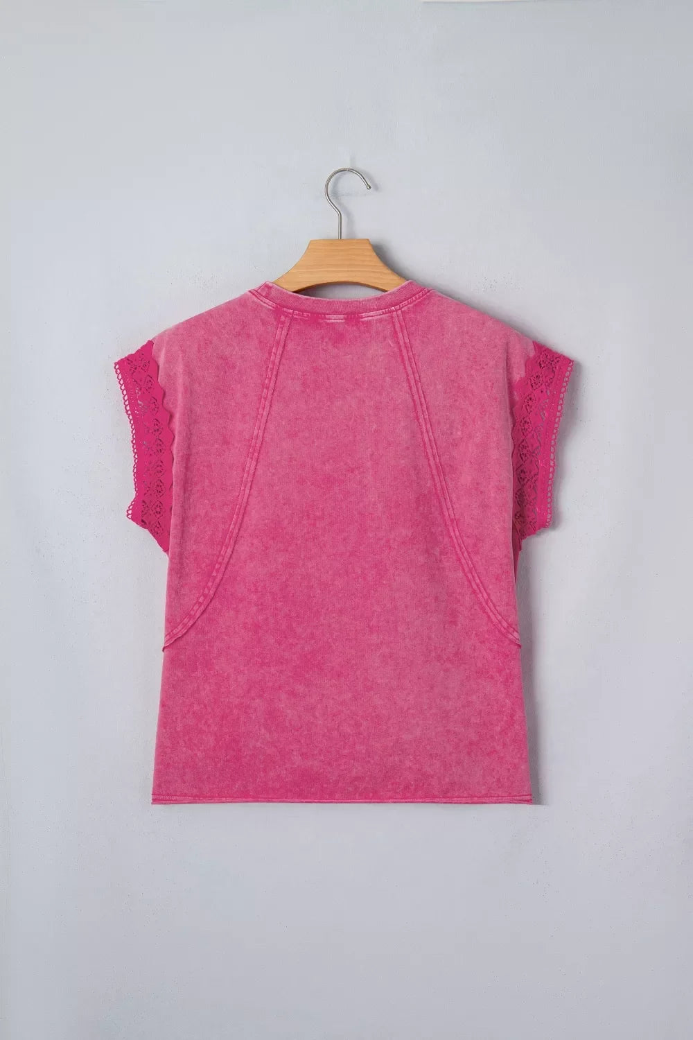 Mineral Wash Raw Seam Detail Lace Trim Cap Sleeve Top