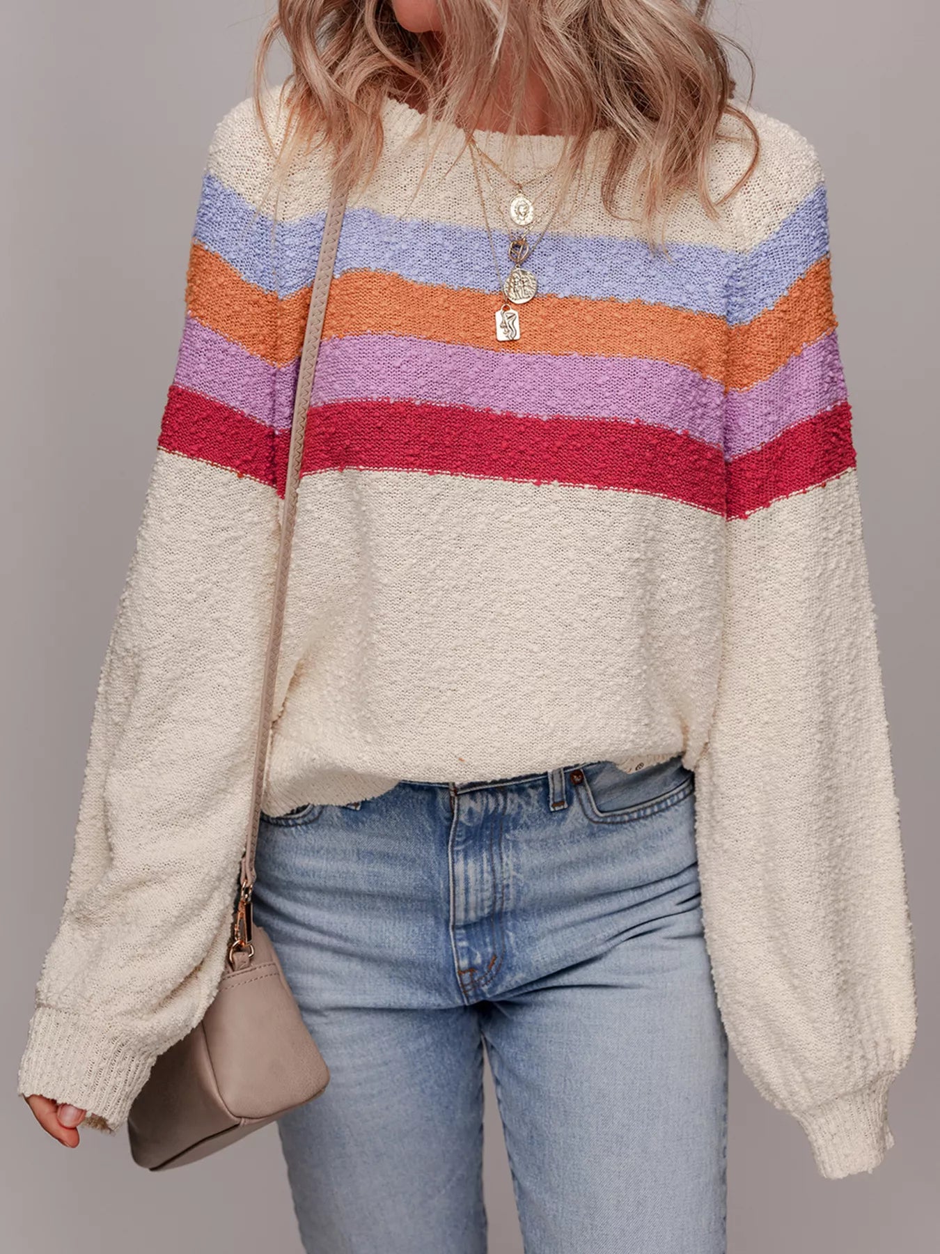 Striped Color Block Loose Sleeve Sweater