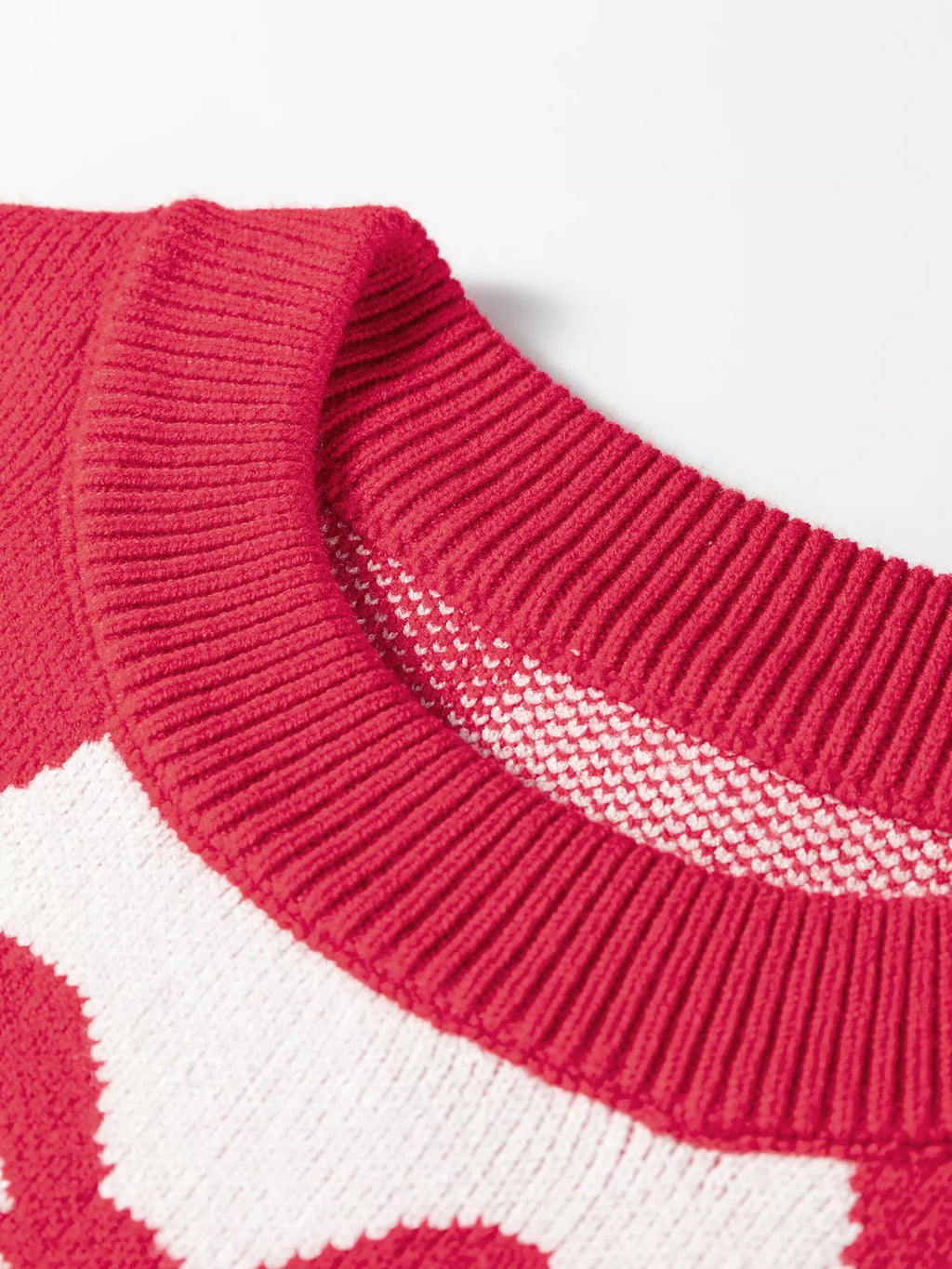 Bow Print 2-Tone Rhombus Knit Loose Sweater