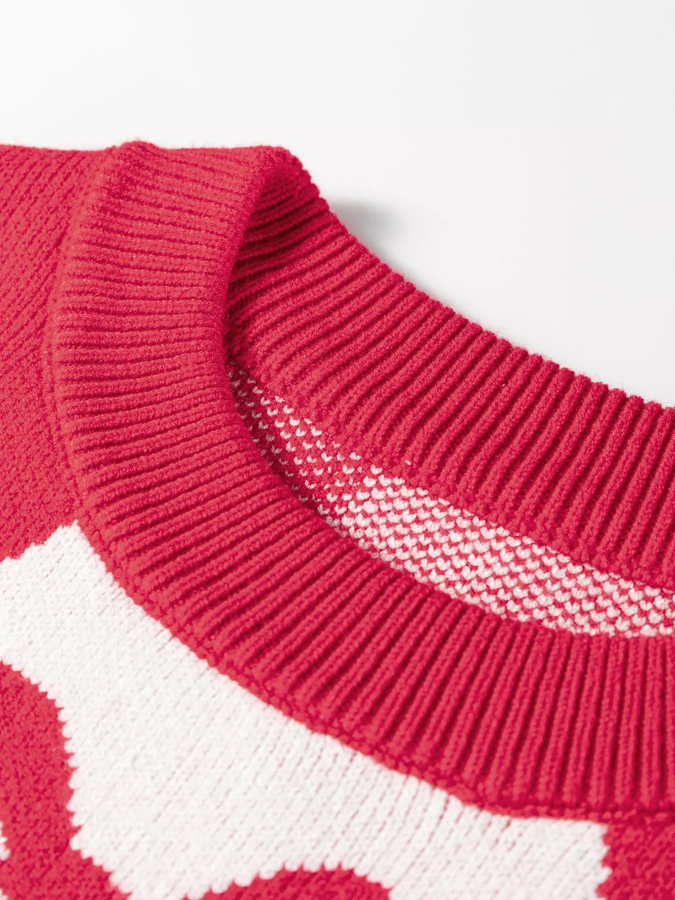 Bow Print 2-Tone Rhombus Knit Loose Sweater