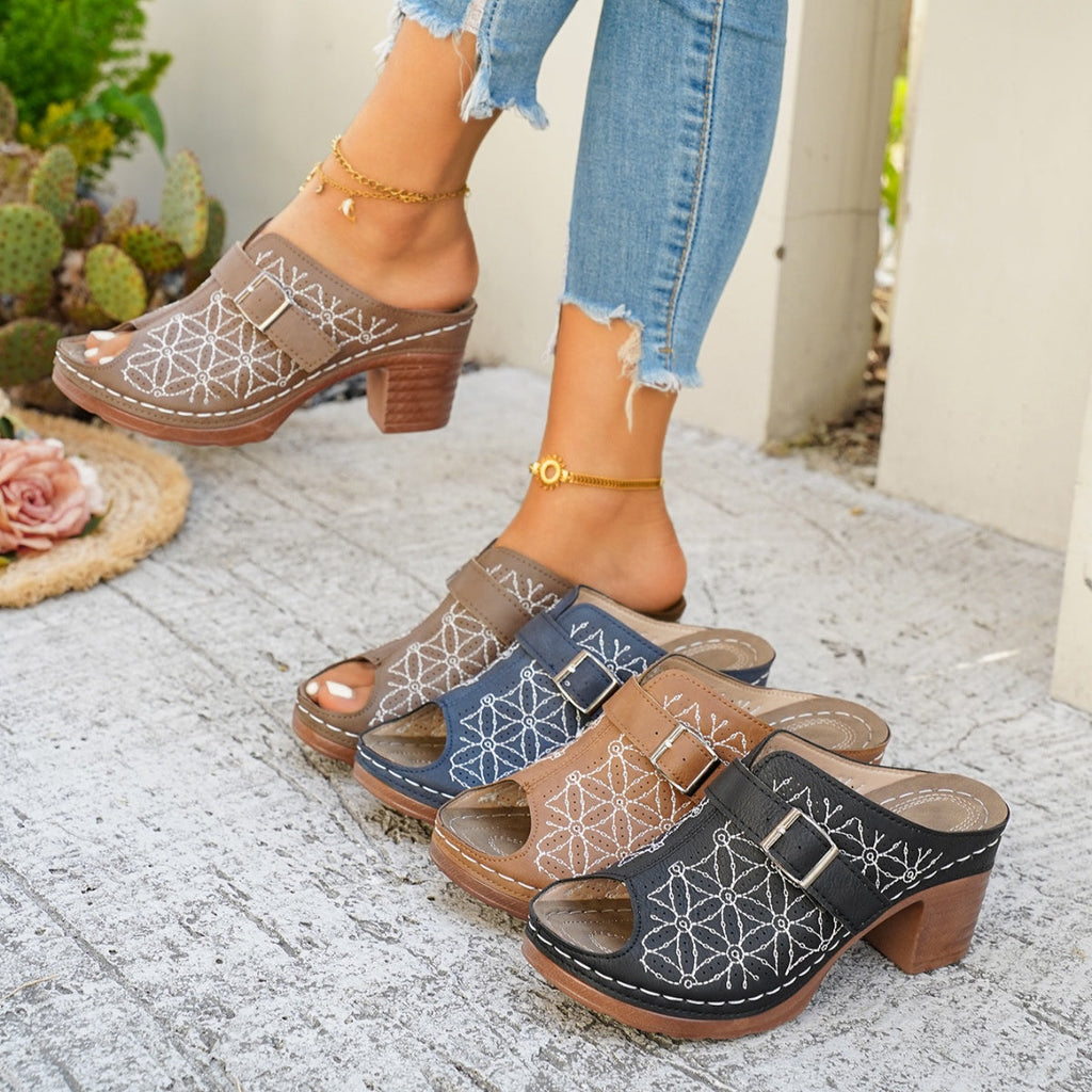 Buckle Decor Block Heel Sandals