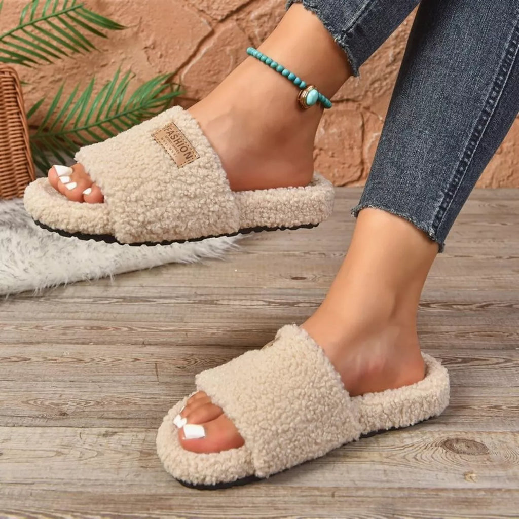 Fuzzy Open Toe Slippers