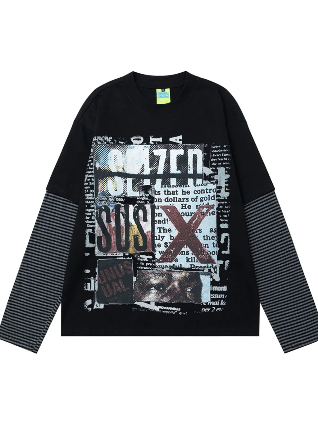 Men's Graphic Round Neck Striped Sleeve T-Shirt