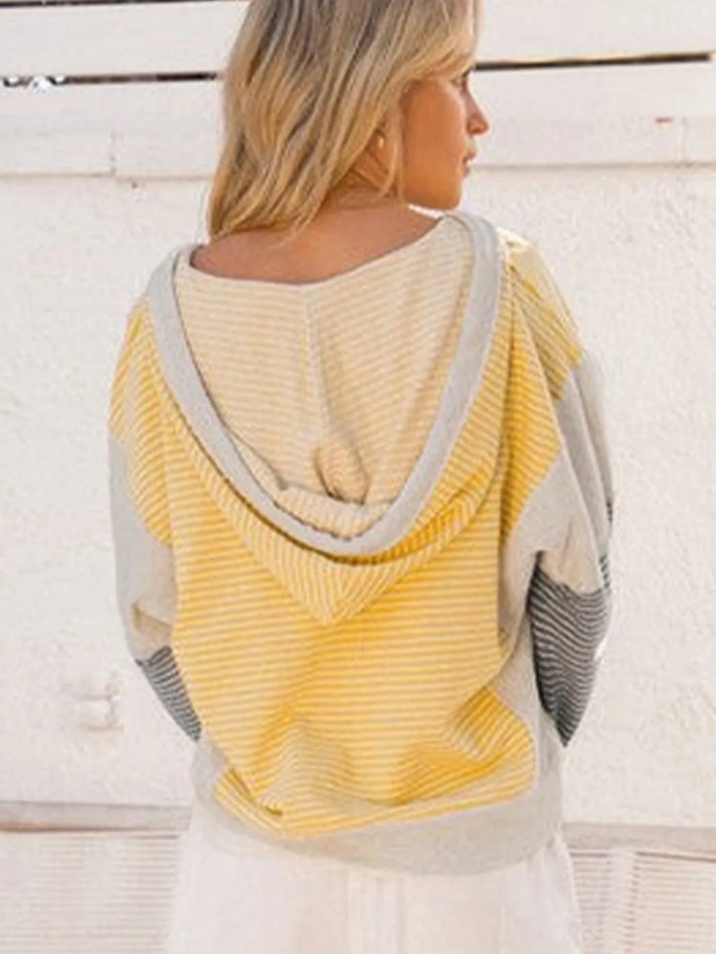 Striped Color Block Hoodie with Drawstring