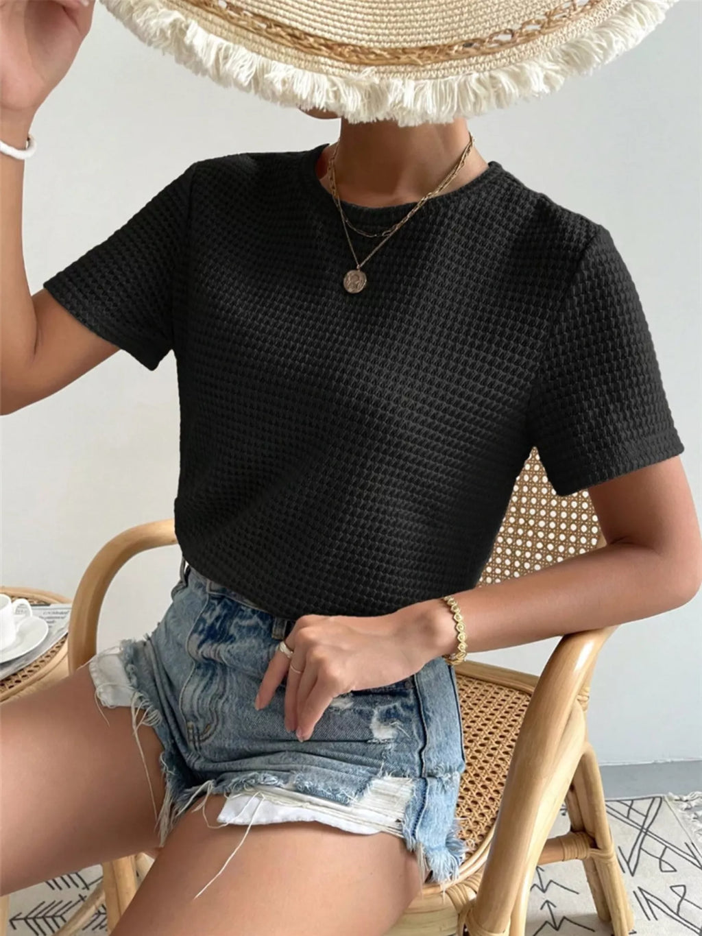 Waffle Knit Short Sleeve T-Shirt