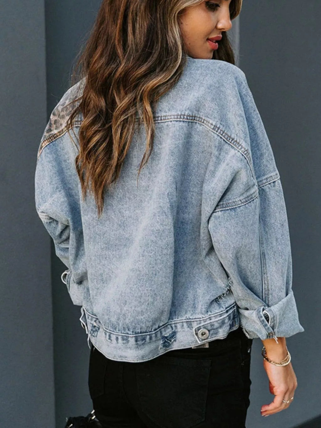 Leopard Print Patchwork Denim Jacket