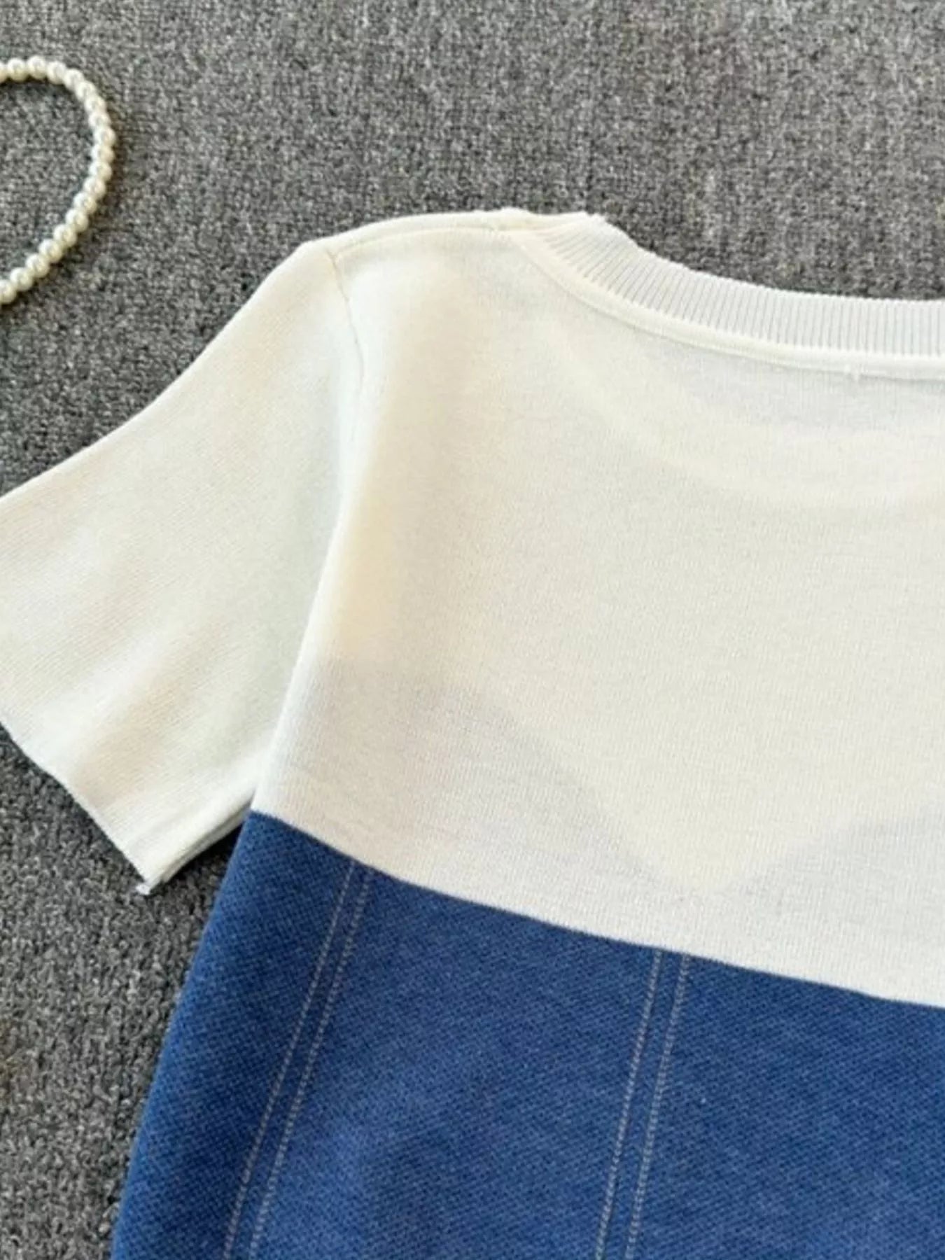 Color Block Short Sleeve Knit T-Shirt