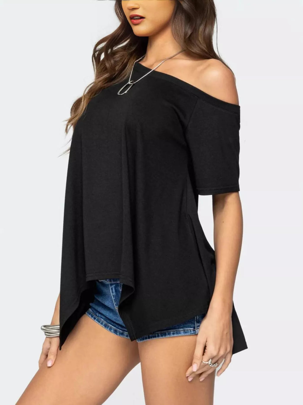 Off-Shoulder Flowy Hem T-Shirt