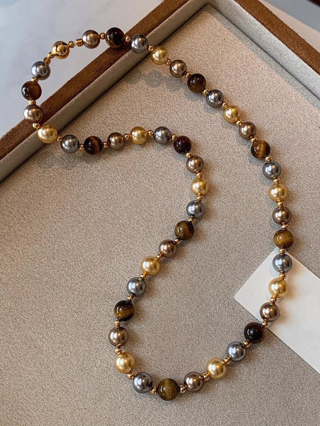 Tiger Eye & Pearl Beaded Necklace