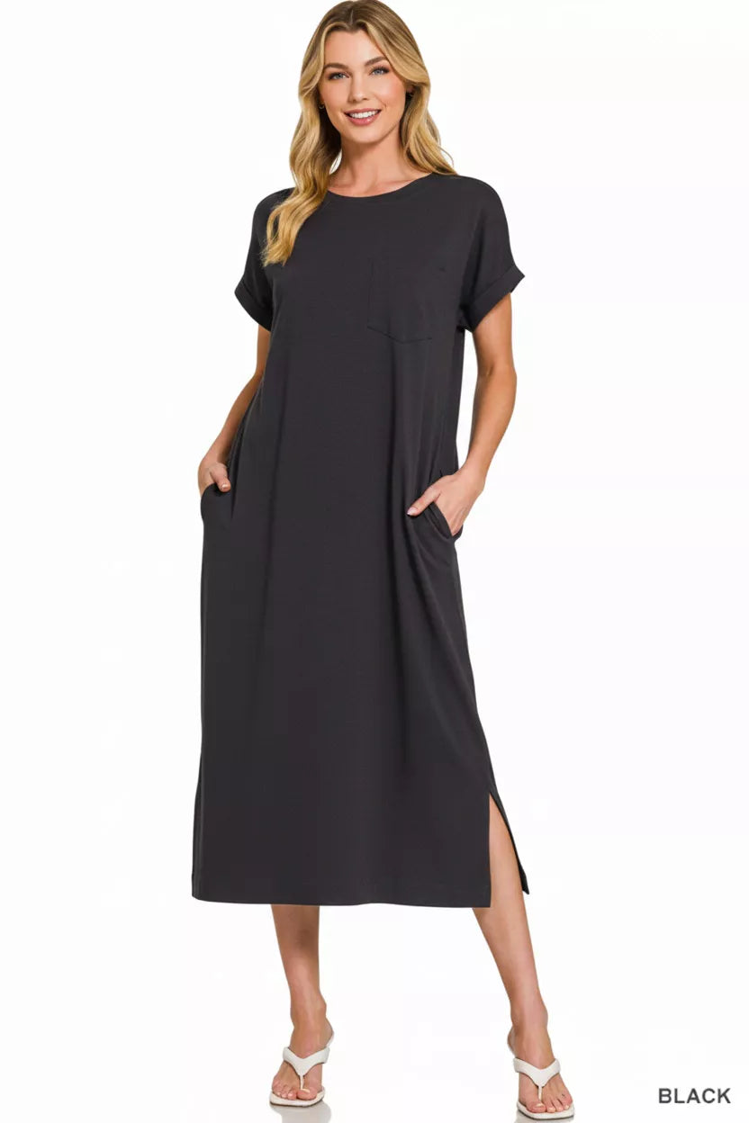 Zenana Round Neck Short Sleeve Midi Dress