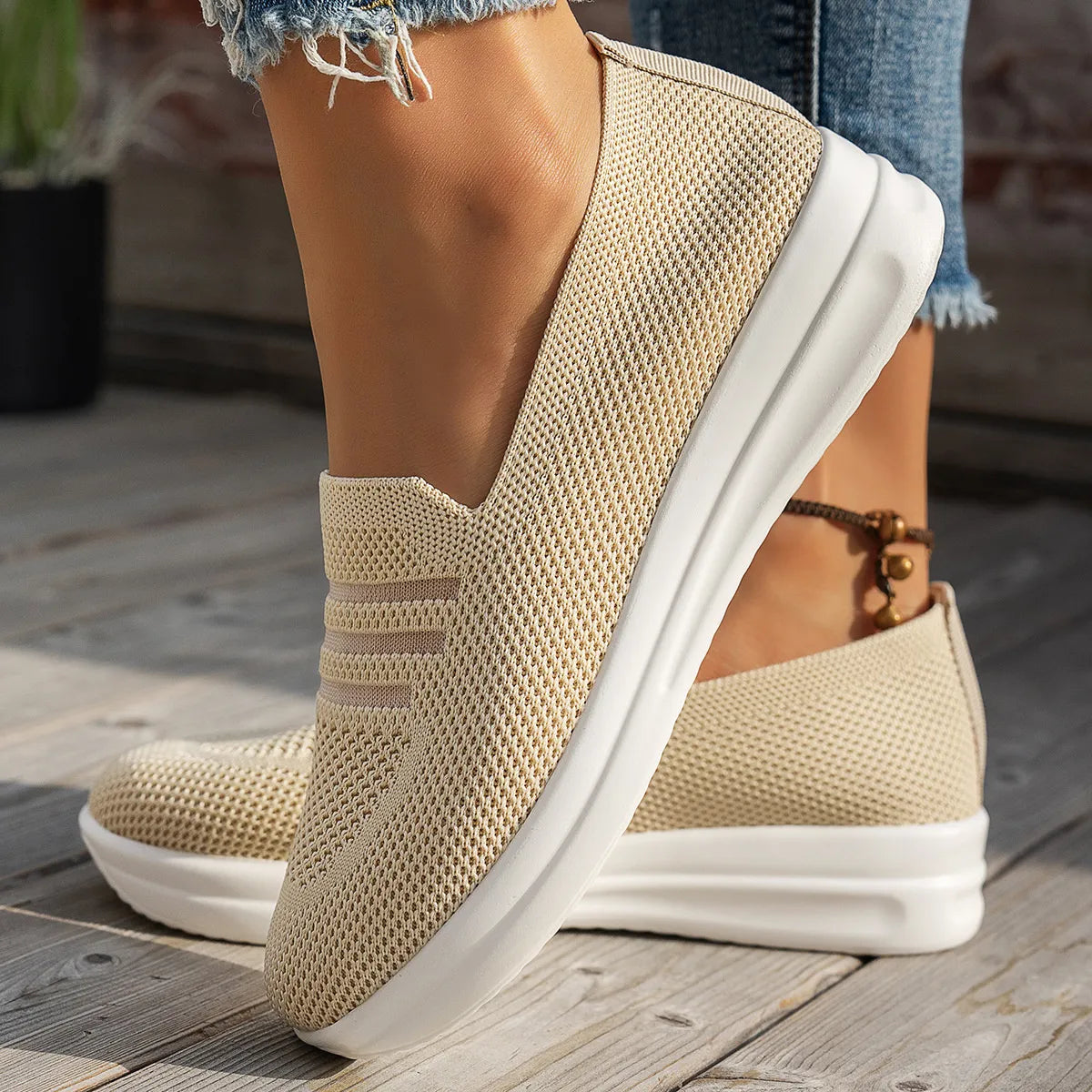 Mesh Round Toe Platform Slip-Ons