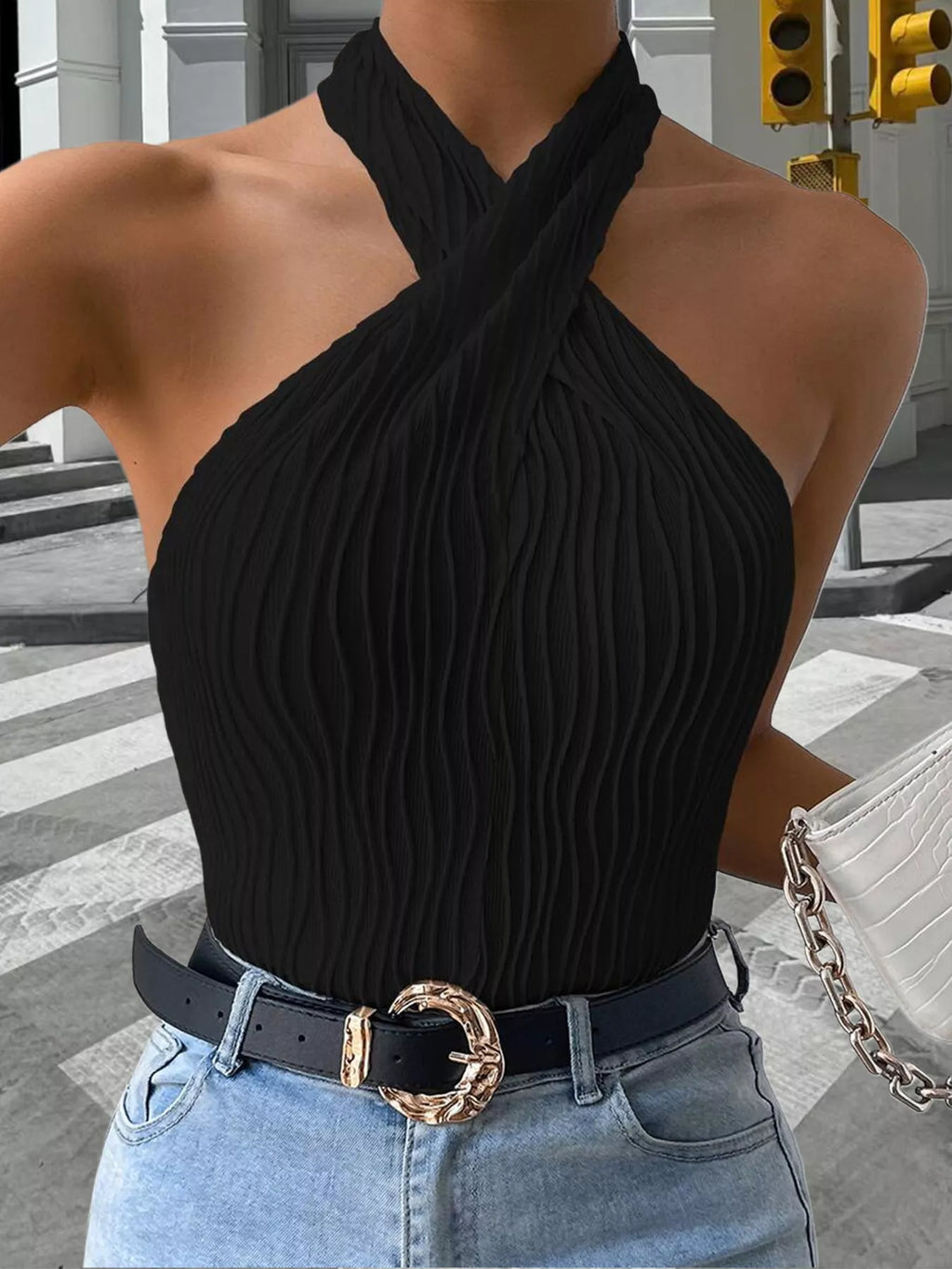 Textured Halter Neck Tank