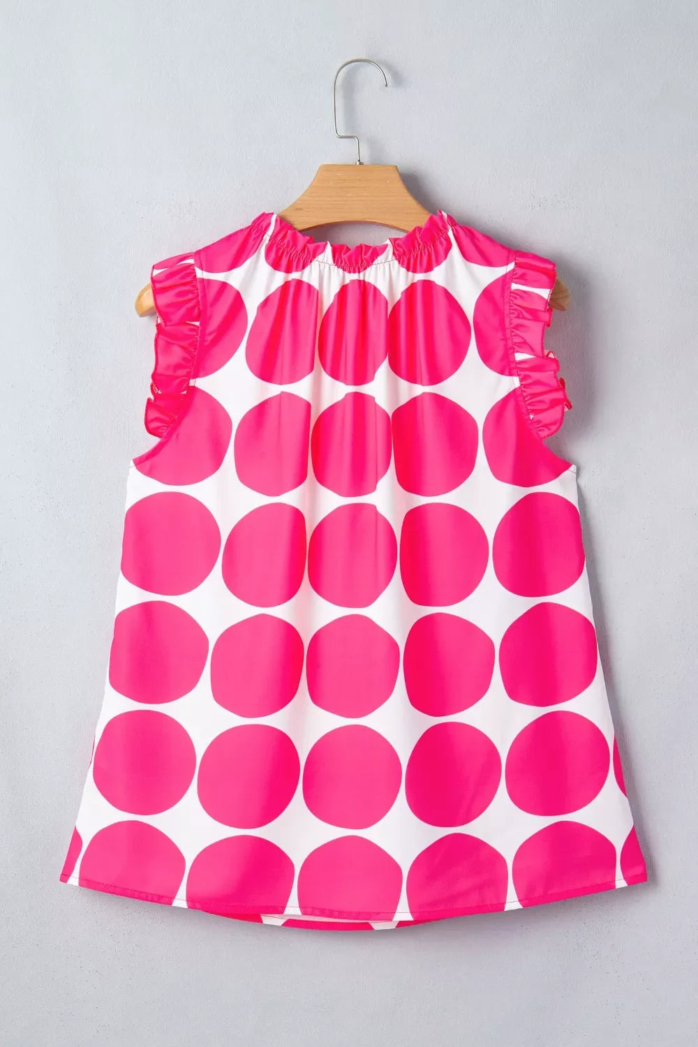 Polka Dot Print Frilled Round Neck Shift Tank Top