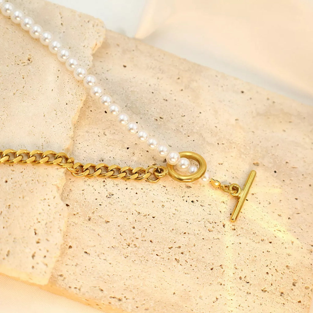 18K Gold-Plated Pearl Toggle Necklace