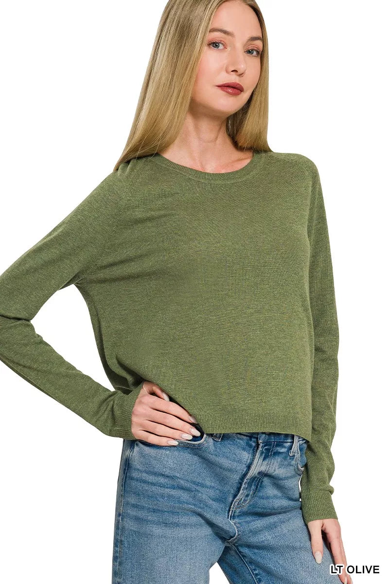 Zenana Lightweight Wool Blend Round Neck Sweater