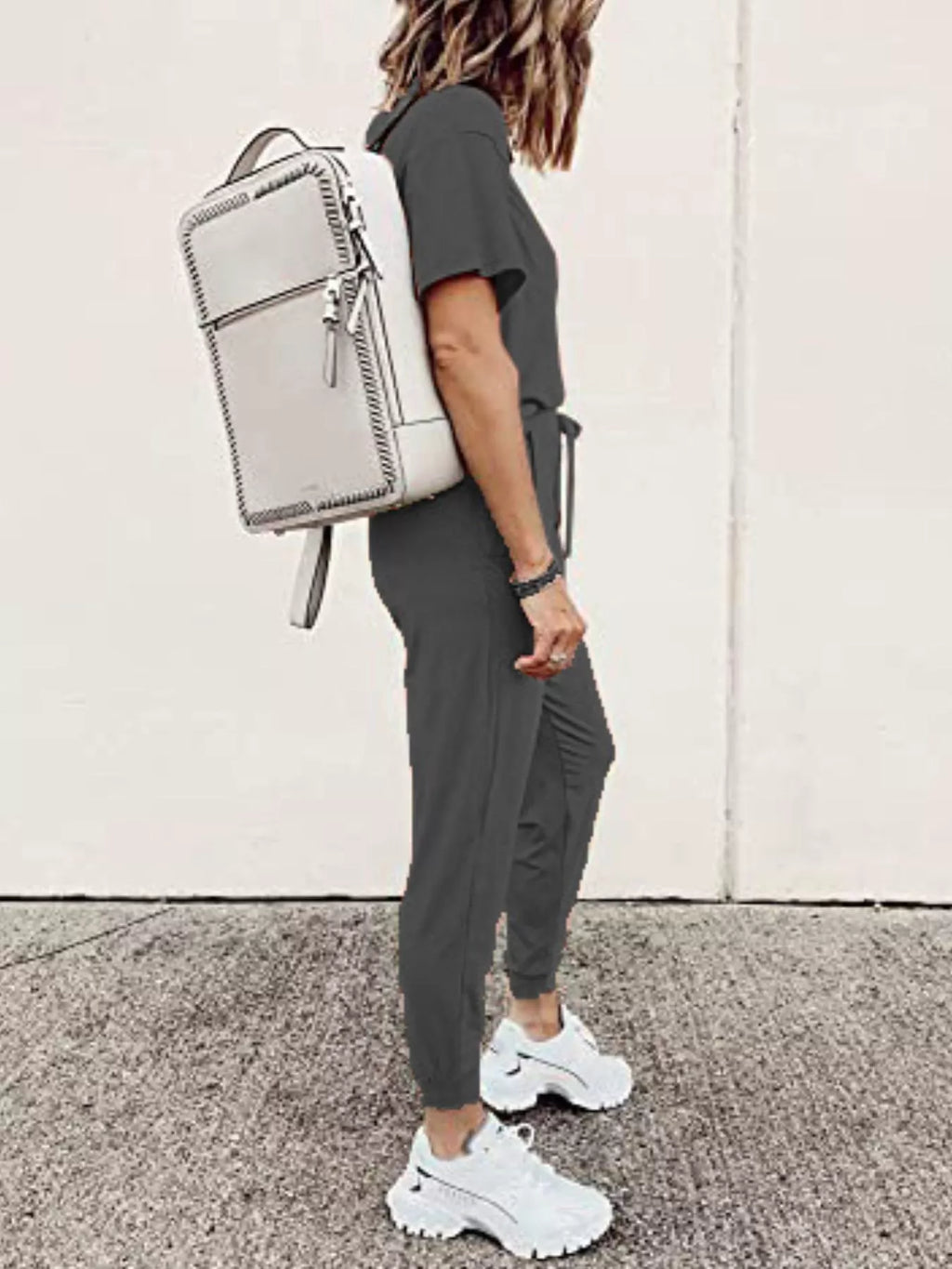Full Size Round Neck Top and Drawstring Pants Set Plus Size