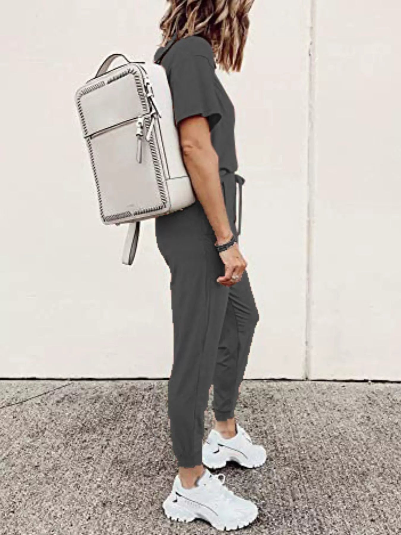 Full Size Round Neck Top and Drawstring Pants Set Plus Size