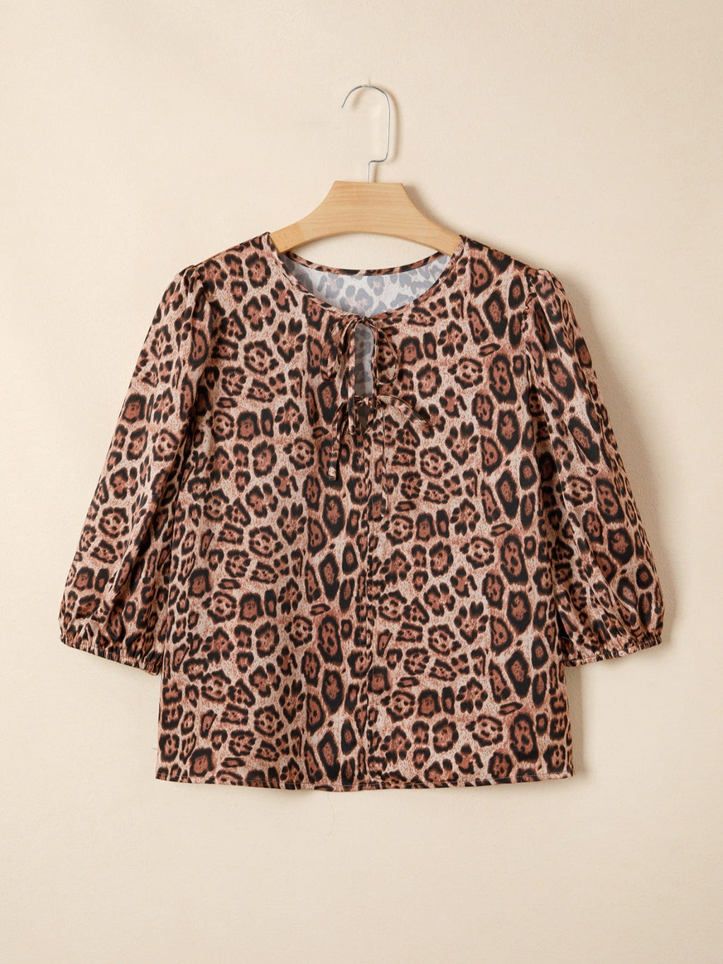 Leopard Bow Tie Puff Sleeve Blouse