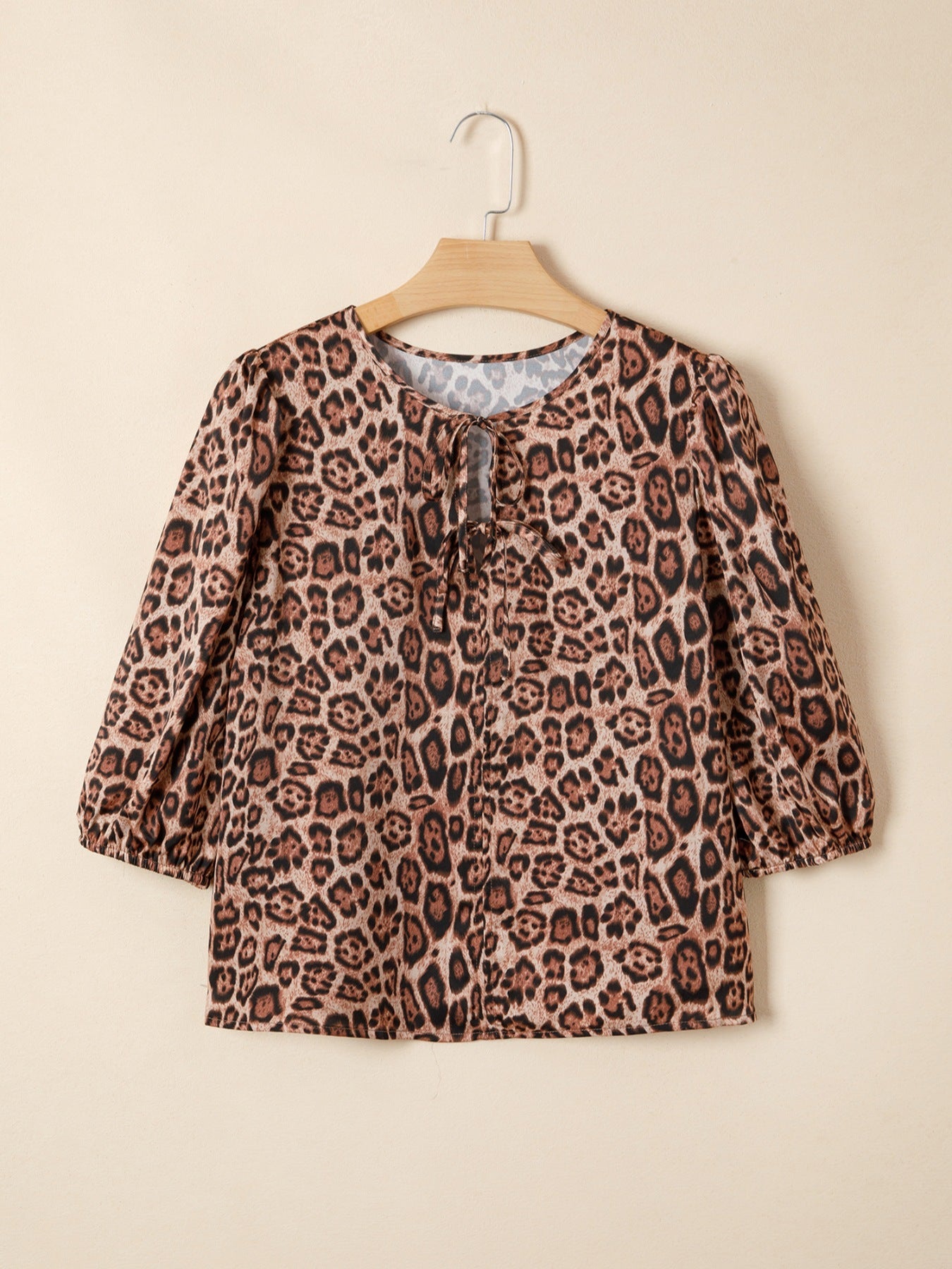 Leopard Bow Tie Puff Sleeve Blouse