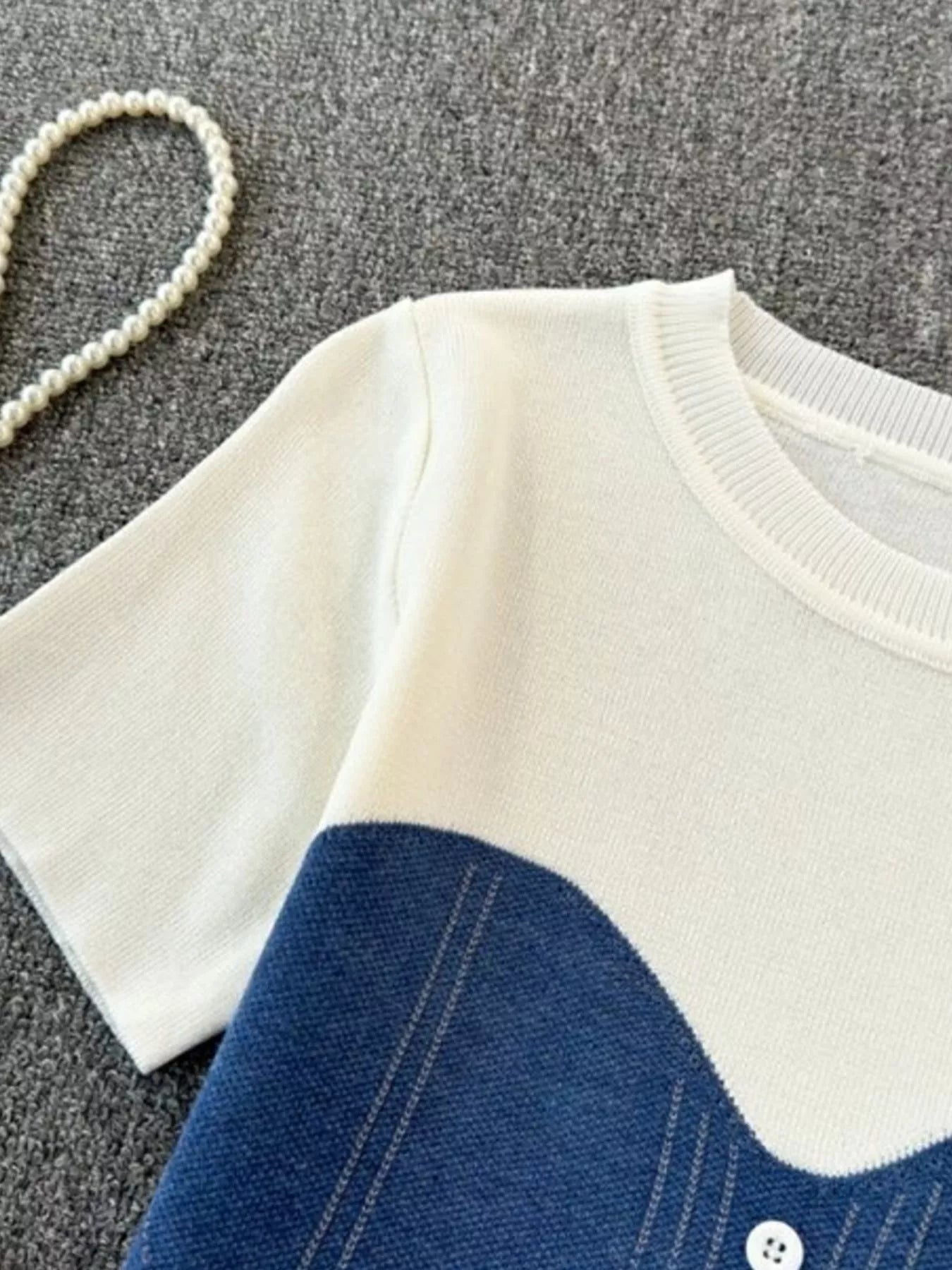 Color Block Short Sleeve Knit T-Shirt
