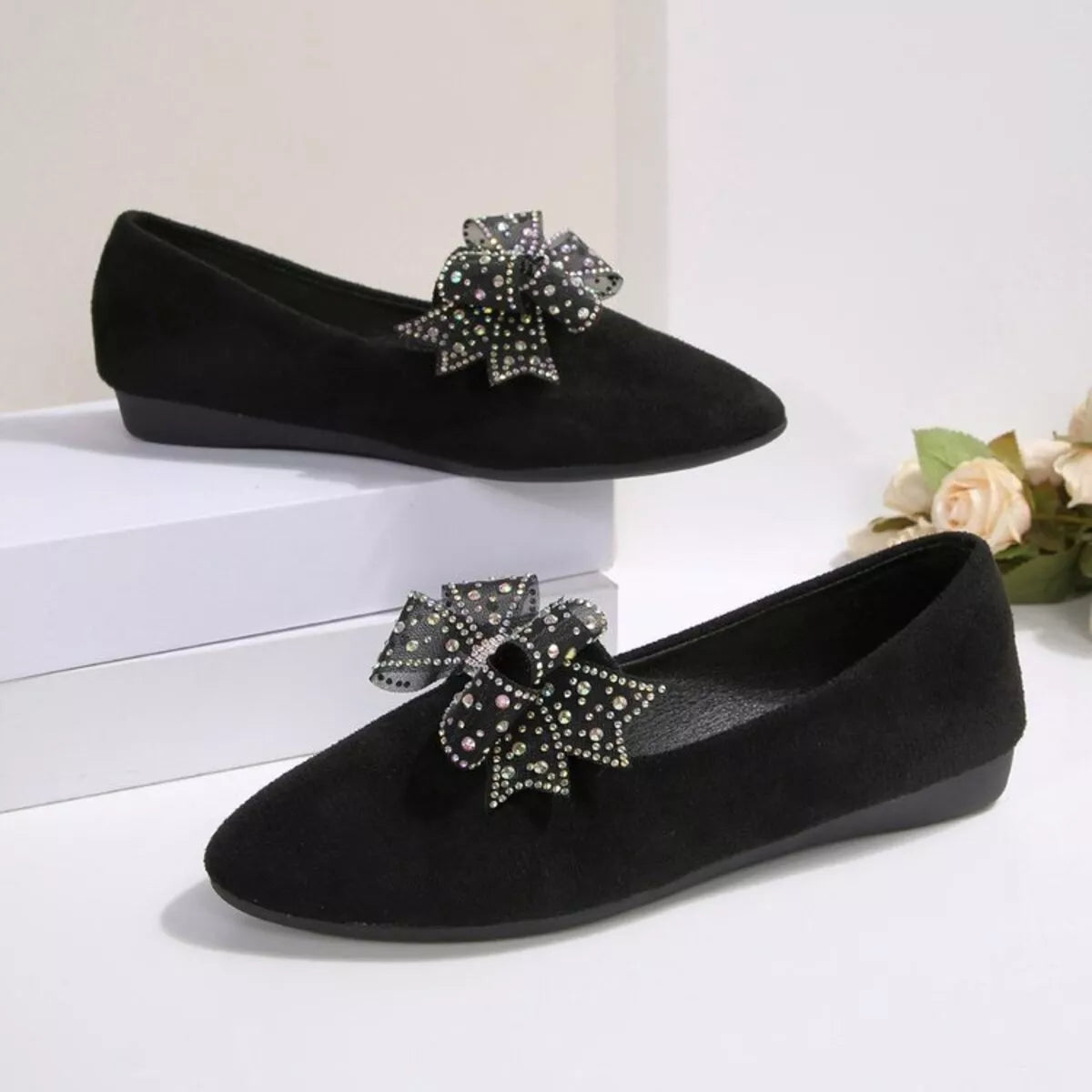 Rhinestone Point Toe Flats Slip-Ons