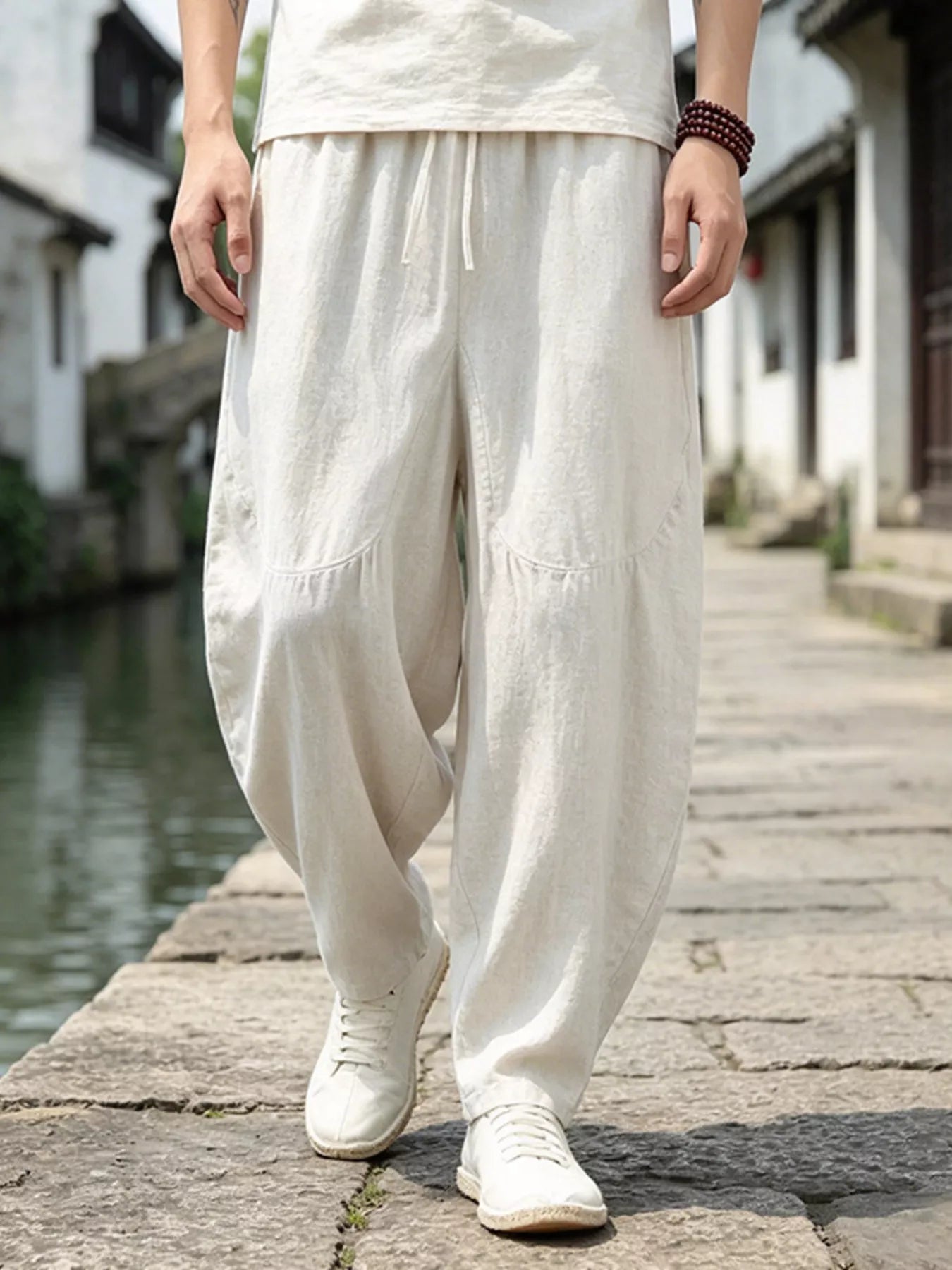 Men's Plus Size Loose Fit Pants with Drawstring Waist