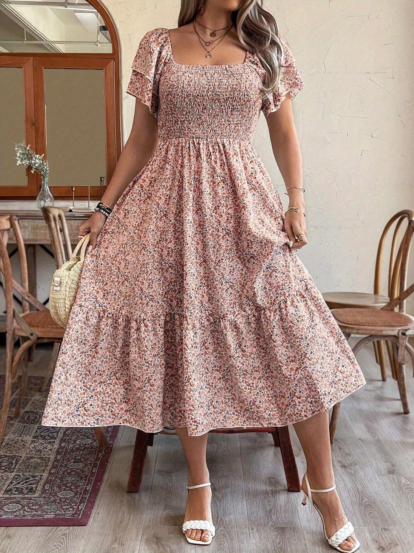 Plus Size Backless Midi Dress – Elegant Pleated Summer Party Dress