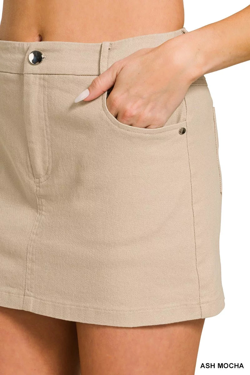 Zenana Cotton Twill Lined Mini Skirts