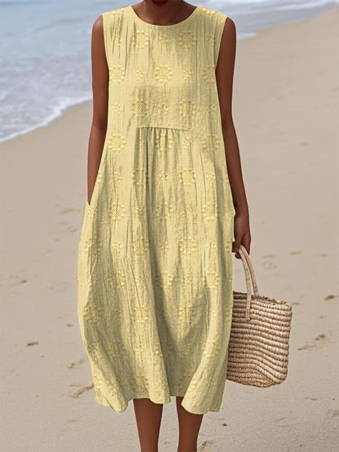 Full Size Round Neck Sleeveless Casual Midi Dress Plus Size