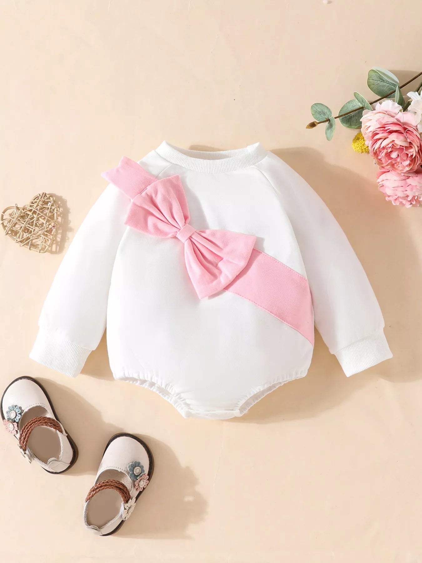 Children's Bow Decor Long Sleeve Baby One-Piece Bodysuit