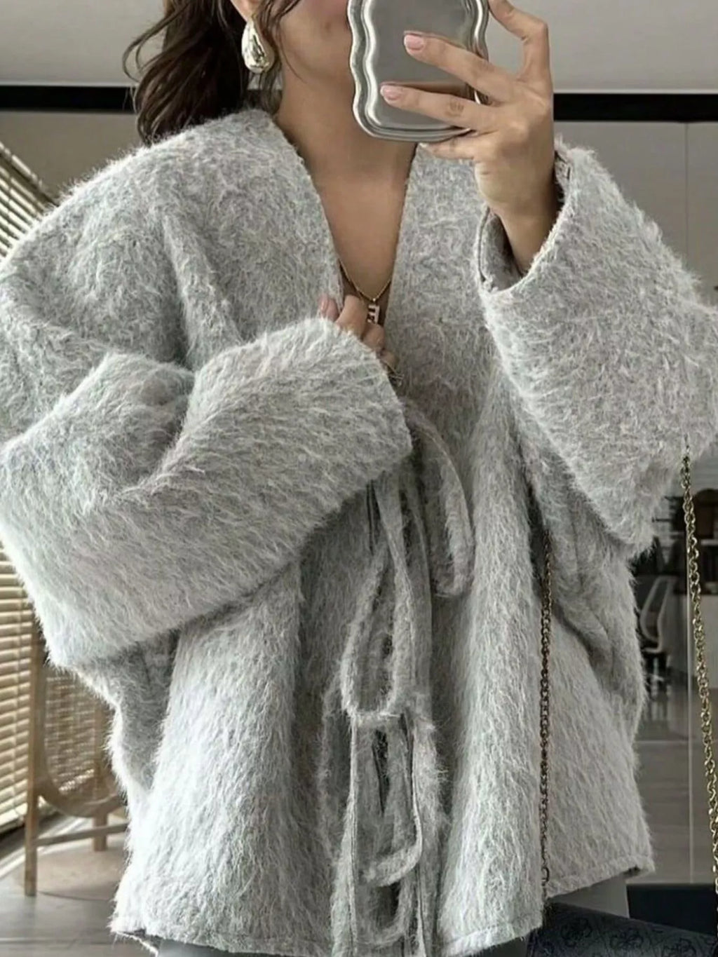 Textured Knit Tie-Front Outerwear