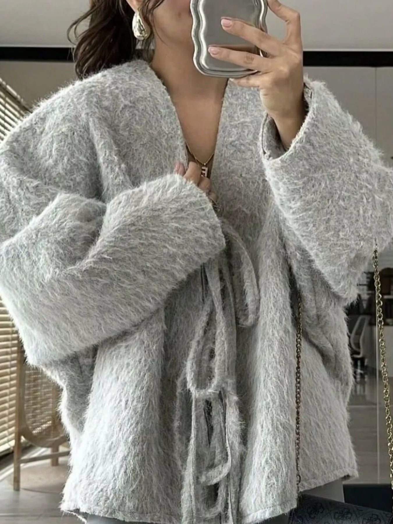 Textured Knit Tie-Front Outerwear