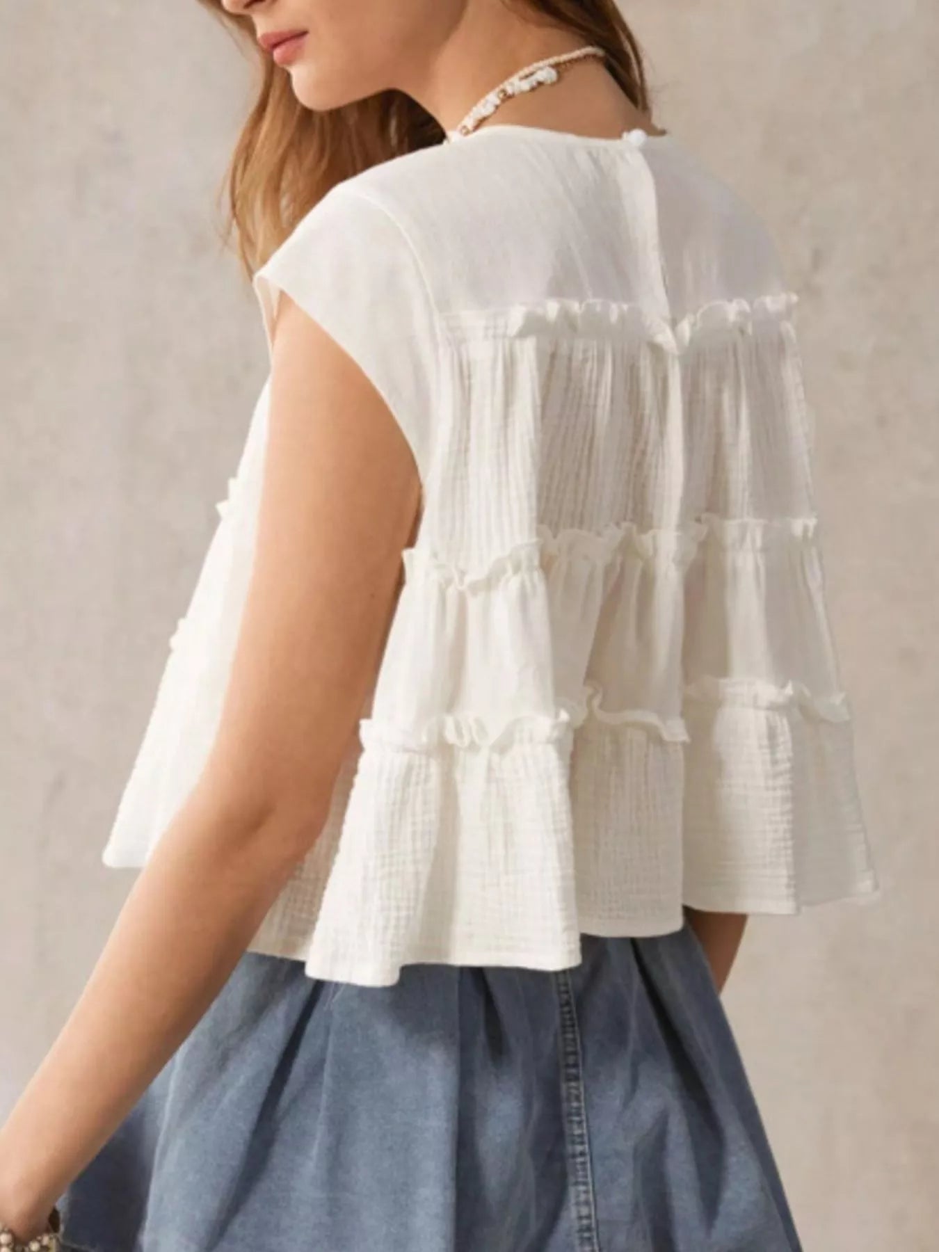 Tiered Cap Sleeve Blouse