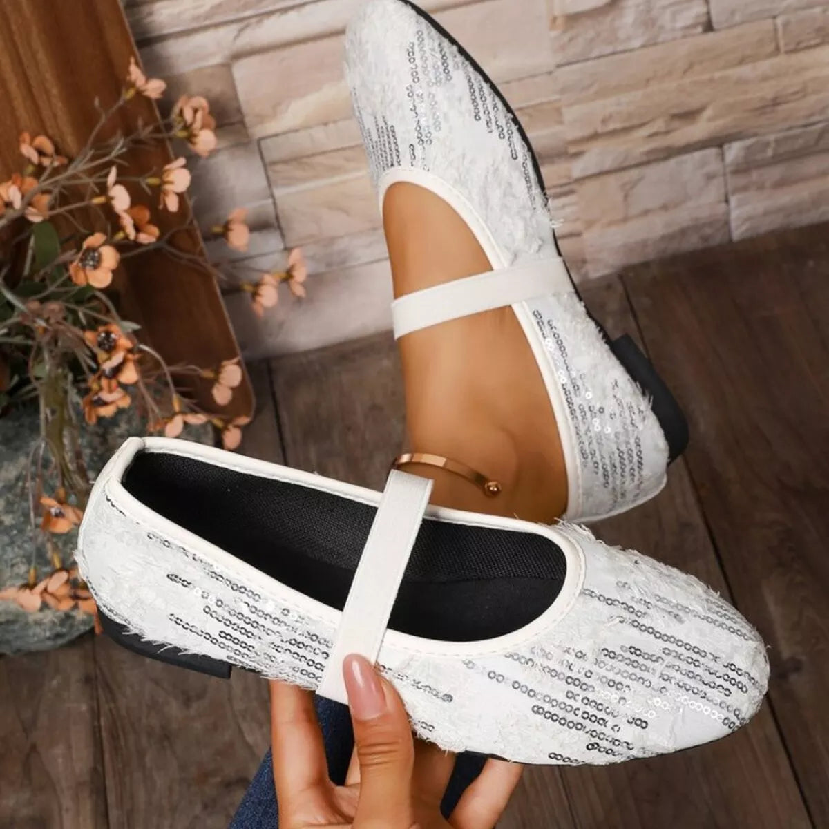 Sequin Round Toe Slip-Ons