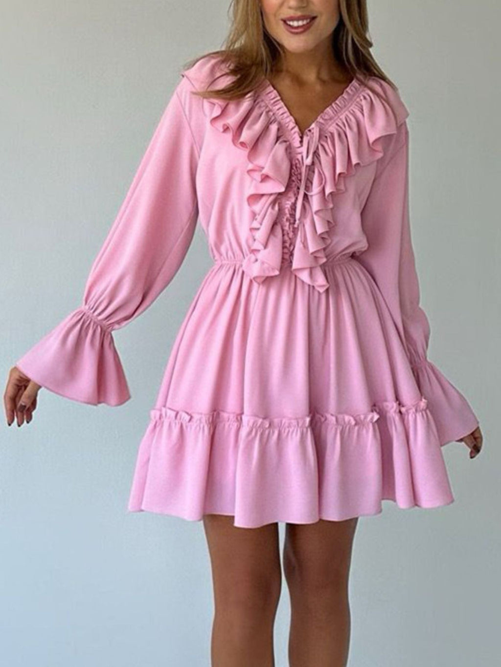 Ruffled Flounce Sleeve Mini Dress