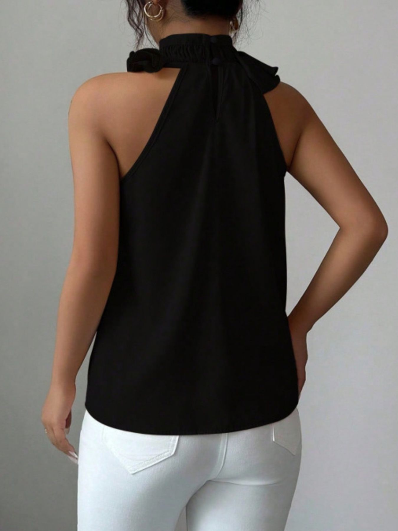 Ruffle High Neck Sleeveless Top