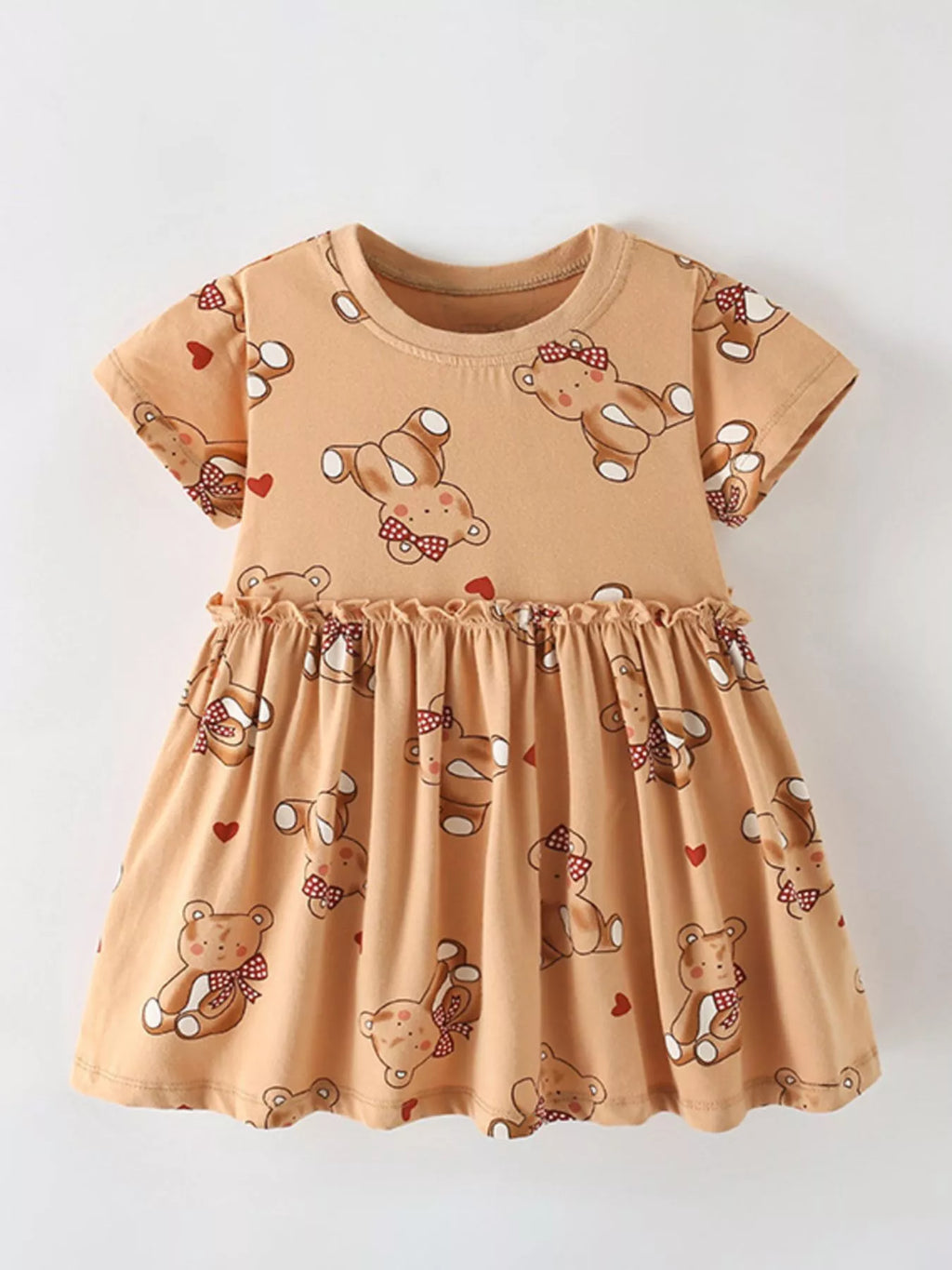 Children's Cute Bear Print Ruffle Hem Casual Dress