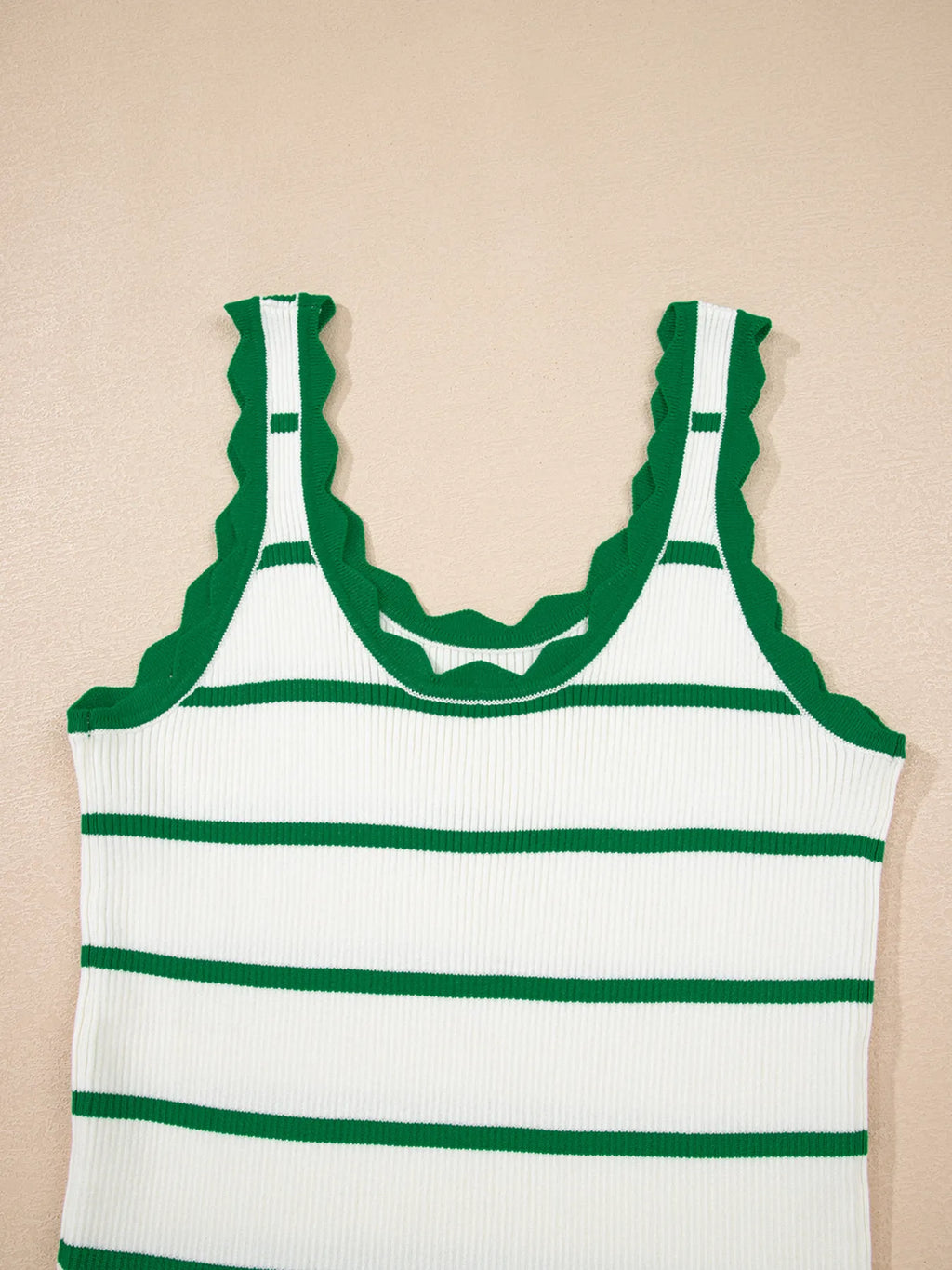 Stripe Scalloped Edge Crew Neck Knit Tank Top