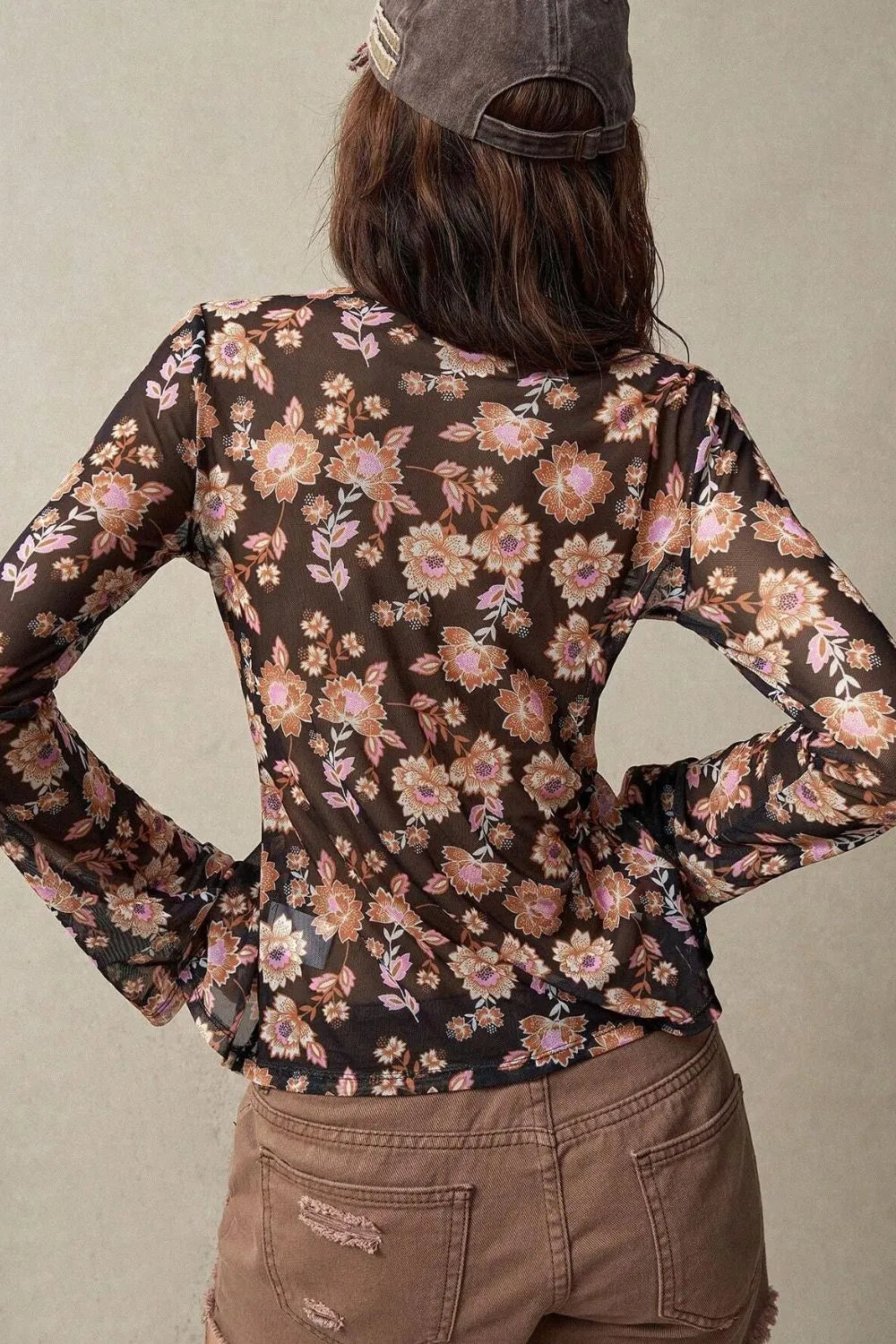 Floral  Button-Front Shirt with Bell Sleeves