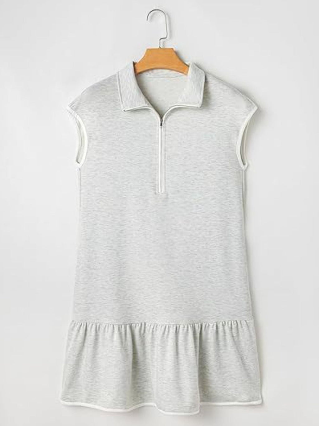 Zip Front Cap Sleeve Ruffle Hem Dress
