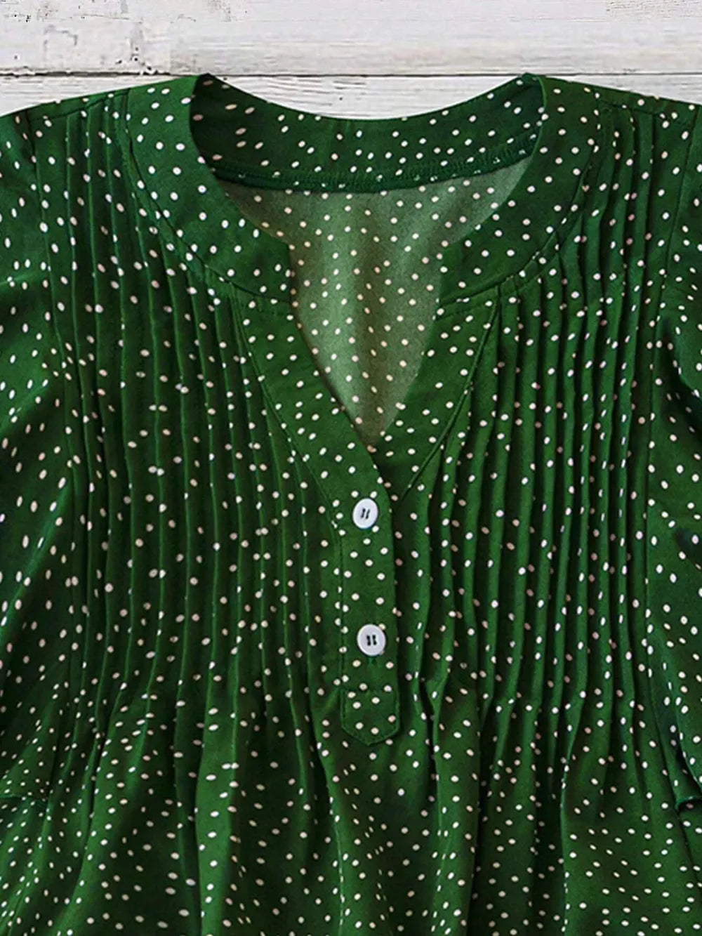 Polka Dot Notched Ruffled Cap Sleeve Blouse