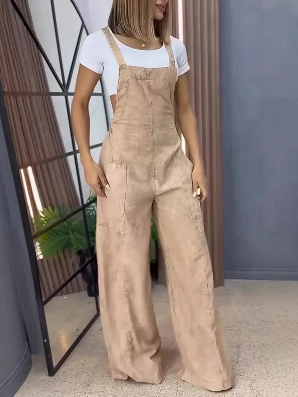 Full Size Vintage Wash Wide Leg Denim Overalls Plus Size